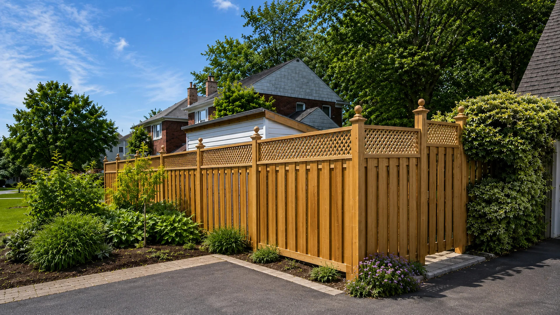 Custom wood fence installation in Toronto backyard